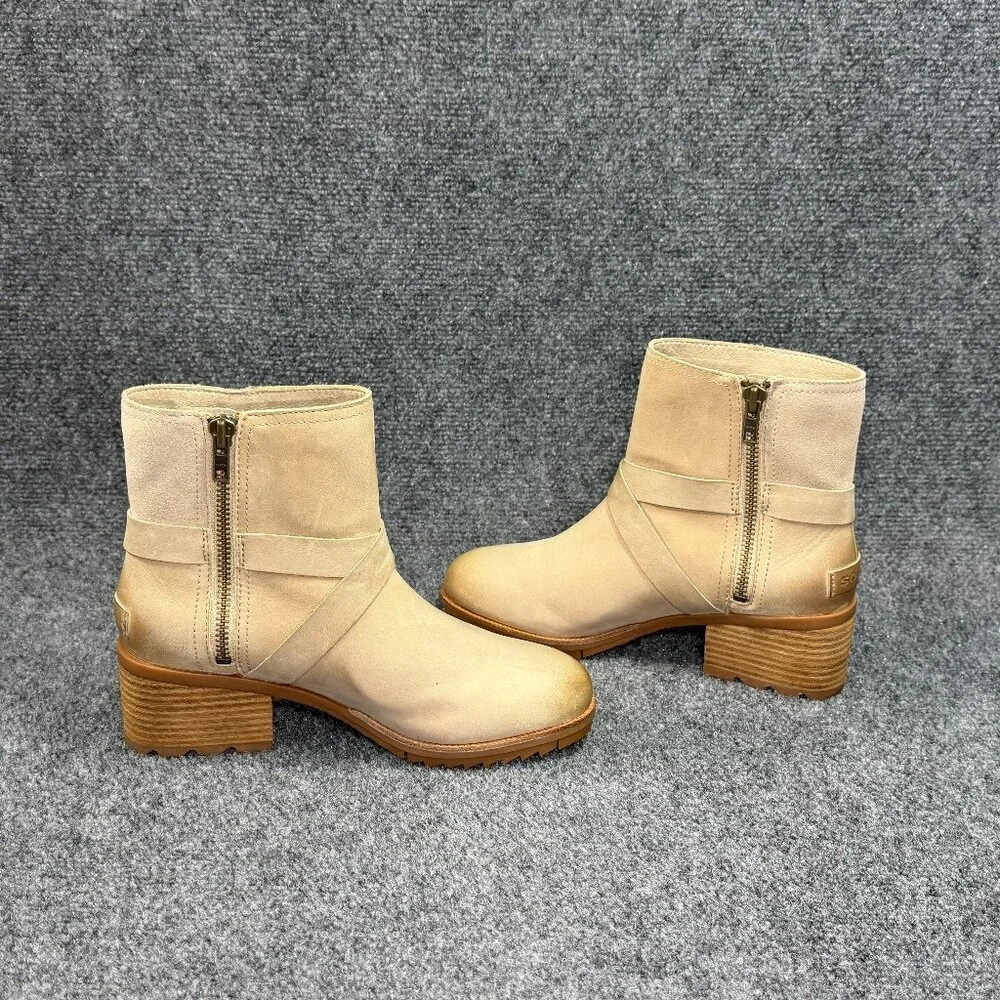 Sorel Cate Buckle Ankle Boots Women's Size 7.5 Sandy Tan Leather Chelsea Booties